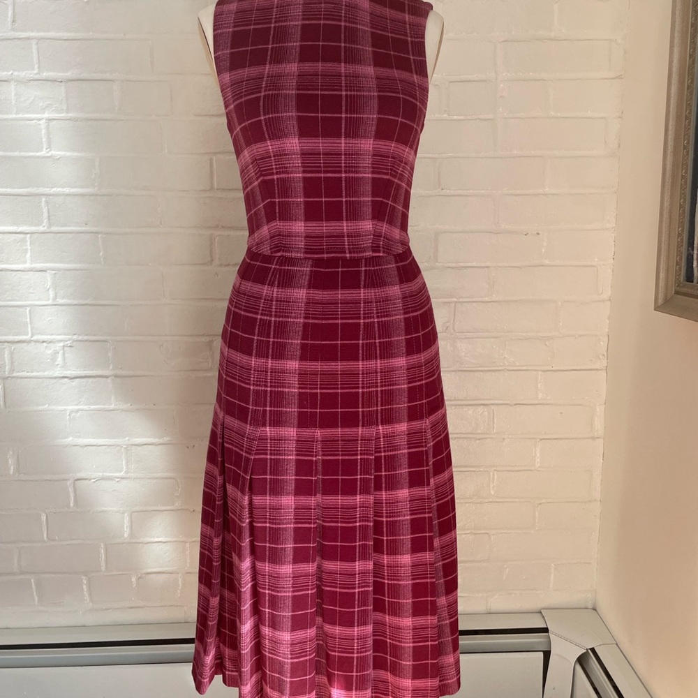 Marni Plaid Midi Dress - Deep Pink and Burgundy